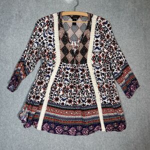 Ali Miles Tunic Top Womens 1x Southwest Western Aztec Studded Shirt Blouse